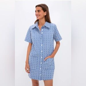 Blue Patterned Button-Up Dress